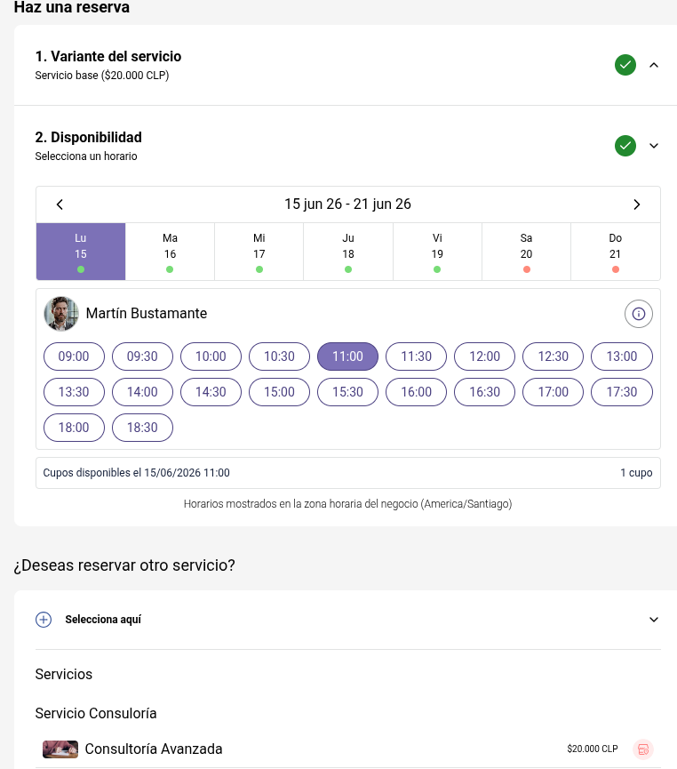 Software de Agenda — vista de reservas